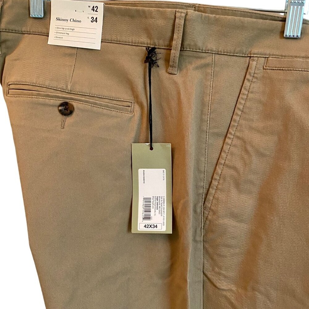Goodfellow & Co Mens Skinny Chino Pants 42x34 Khaki Slim Fit Stretch NEW NWT - Picture 9 of 11